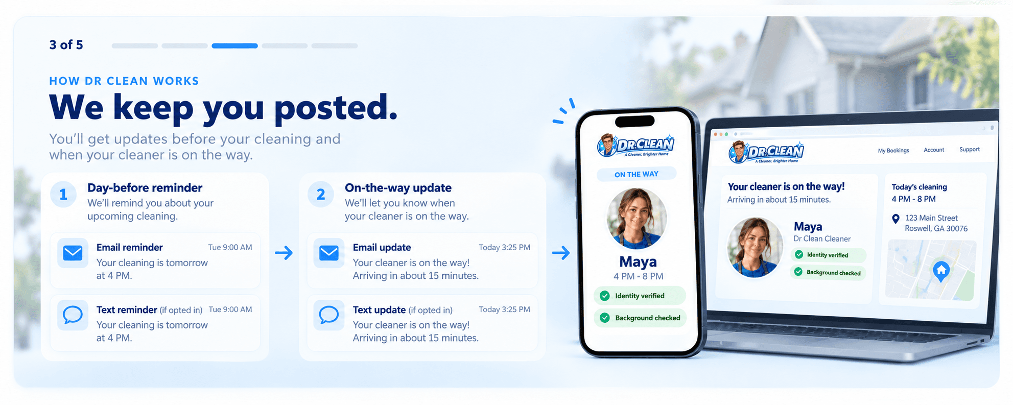 Dr Clean reminder and on-the-way updates
